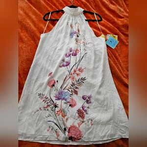 NWT CeCe Floral White Halter Top Mini Dress